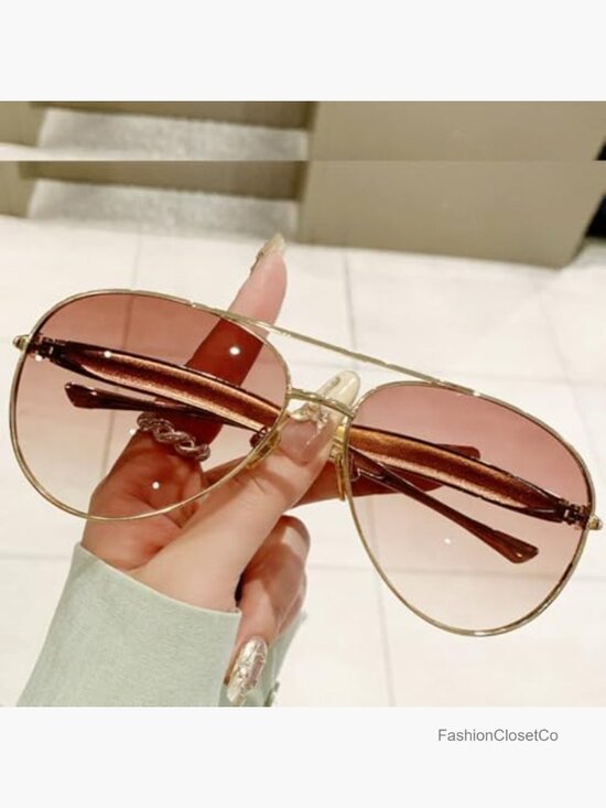 Oversized Aviator Sunglasses Gold Metal Frame UV400 Tinted Shield Retro Style main image 4